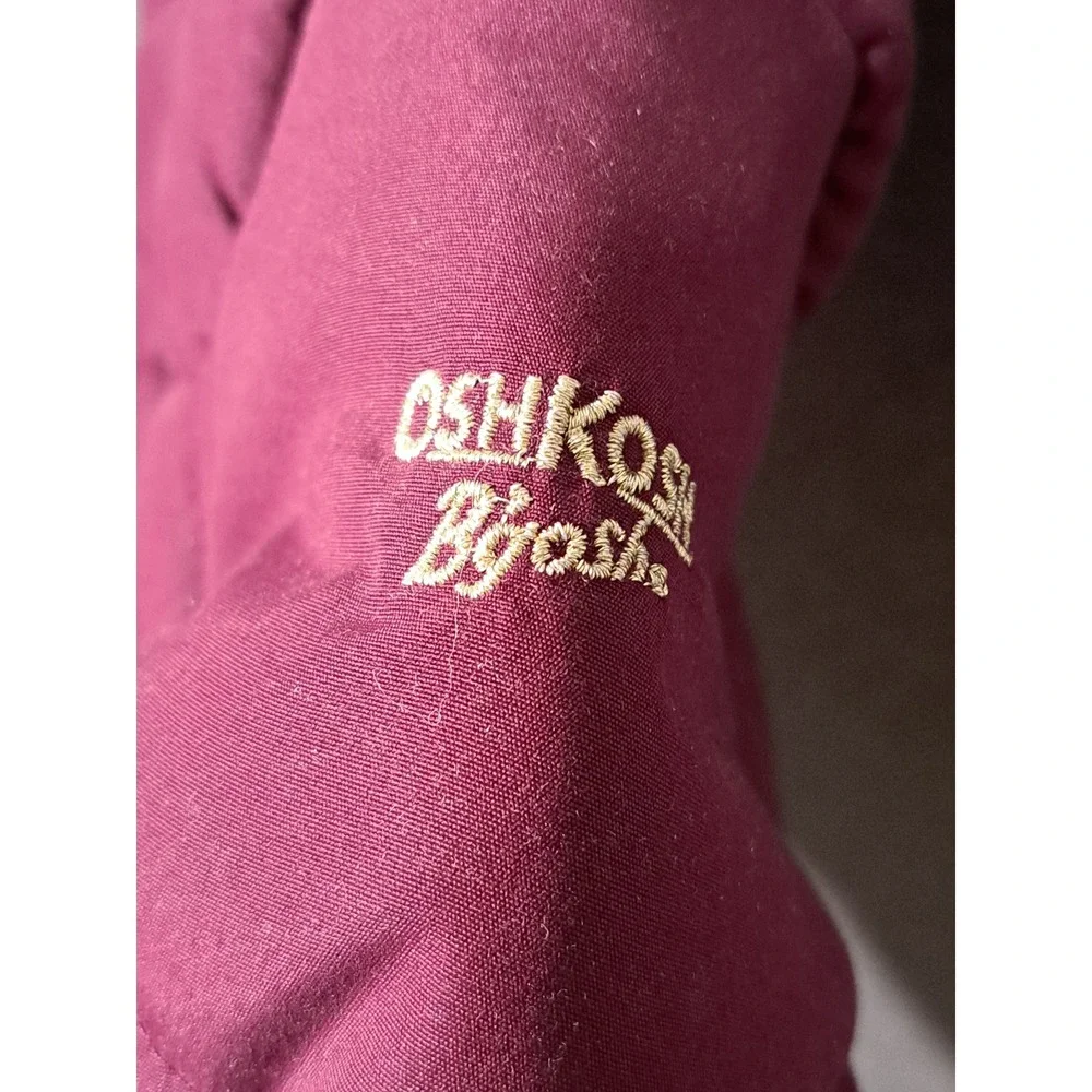 OshKosh Bgosh Toddler Girls Burgundy Quilted Puffer Jacket Leopard Hood 12M